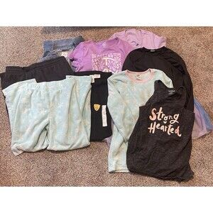 Girls Clothing Lot Of 9 Items Sizes 10-12 Pjs Pants Jacket Shirts Dress